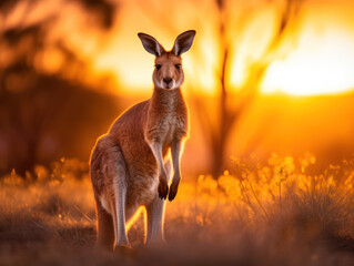 Kangaroo in the wild in the afternoon