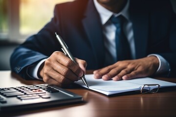 Naklejka premium Businessman in suit writing notes