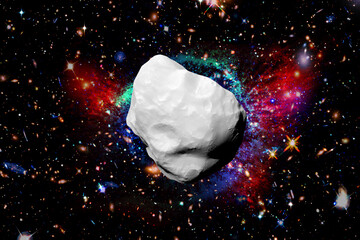 Asteroid and galaxies and stars. Elements of this image furnished by NASA.