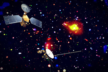 Spaceships and outer space. Galaxy view. The elements of this image furnished by NASA.