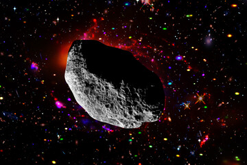 Asteroid and galaxies and stars. Elements of this image furnished by NASA.