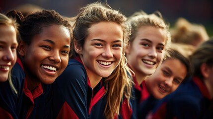 Team of young girls football players