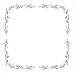 Elegant black and white thin ornamental frame, sharp corners, decorative border, corners for greeting cards, banners, business cards, invitations, menus. Isolated vector illustration.	