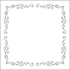 Elegant black and white thin ornamental frame, sharp corners, decorative border, corners for greeting cards, banners, business cards, invitations, menus. Isolated vector illustration.	