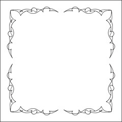 Elegant black and white thin ornamental frame, sharp corners, decorative border, corners for greeting cards, banners, business cards, invitations, menus. Isolated vector illustration.	