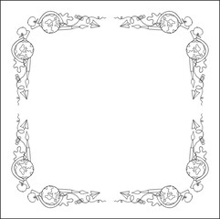 Elegant ornamental frame with school objects, decorative border, corners. Isolated vector illustration.