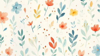 Cute Watercolor Wallpaper with Floral Pattern