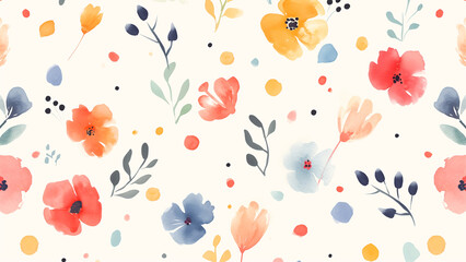 Cute Watercolor Wallpaper with Floral Pattern