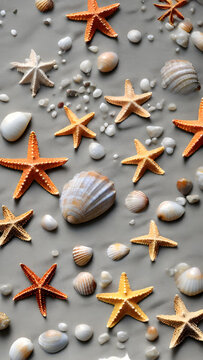 It is an image of sand, shells, and starfish. Generative AI, 