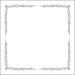 Elegant black and white thin ornamental frame, sharp corners, decorative border, corners for greeting cards, banners, business cards, invitations, menus. Isolated vector illustration.	