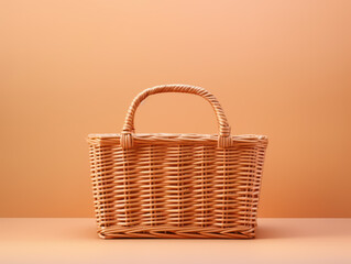 Empty wicker basket, natural wood handmade