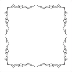 Elegant black and white thin ornamental frame, sharp corners, decorative border, corners for greeting cards, banners, business cards, invitations, menus. Isolated vector illustration.	