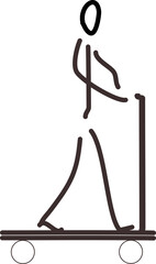 Handgezeichnete Figur, Strichfigur, Strichm&auml;nnchen - Zeichnung zeigt eine stehende Person auf dem Roller.