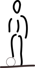Handgezeichnete Figur, Strichfigur, Strichmännchen - Zeichnung zeigt eine stehende Fußballer.