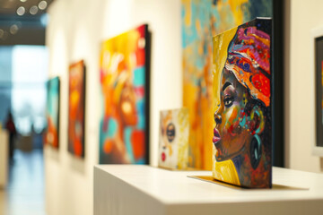 Art exhibition, an image featuring an art exhibition showcasing works by women artists.