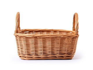 Obraz premium Empty wicker basket, natural wood handmade isolated on white background