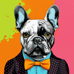 French Bulldog in a suit and tie pop art style cool dog