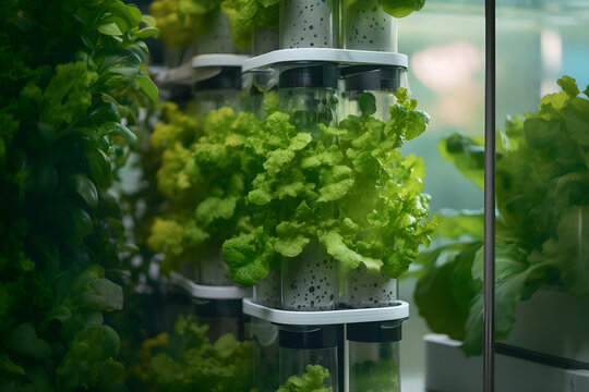 vegetable in Hydroponics vertical farm with high technology farming. Agricultural Greenhouse with hydroponic shelving system