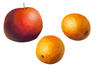 hand drawn Realistic red apple, oranges, tangerines isolated on transparent background. picturesque watercolor fruit illustrations collection. cut out clipart fresh fruits for menu, label design