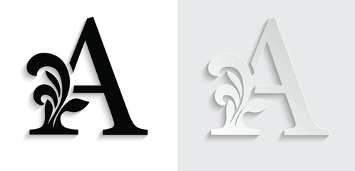 letter A. flower letters. Vintage ornament initial Alphabet. Logo vector	
