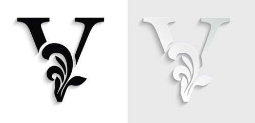 letter V. flower letters. Vintage ornament initial Alphabet. Logo vector	
