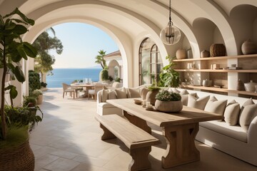 Obraz premium Modern Mediterranean Oasis with Breathtaking Ocean Views