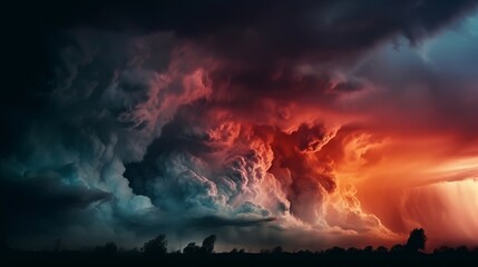 Black dark gray blue purple red pink coral orange storm clouds. Gloomy cloudy dramatic ominous epic...
