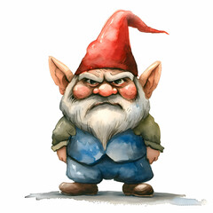 Watercolor angry gnome isolated on white background. High quality