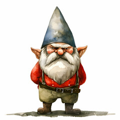 Watercolor angry gnome isolated on white background. High quality