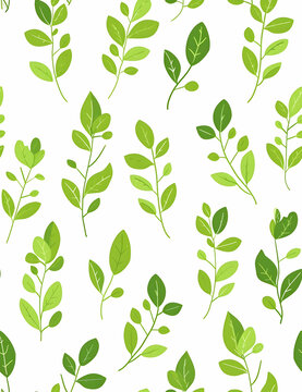 Cute light green leaves a seamless pattern on a white background. High-resolution © fillmana