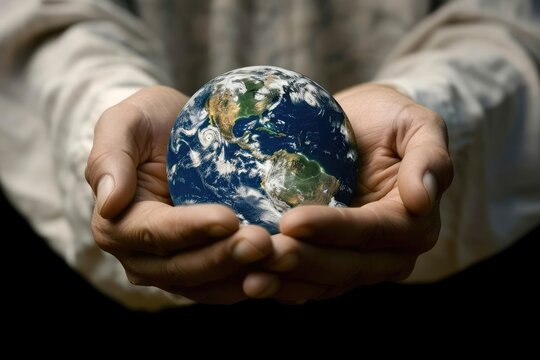 A symbolic image of jesus' hands holding the earth Portraying his love for humanity