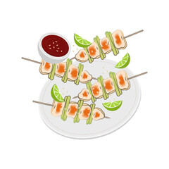 Levitation Dakkochi Dak-kkochi  Korean Chicken Skewer Vector Illustration Logo 