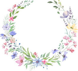 Fototapeta na wymiar Watercolor floral wreath. Hand drawn illustration isolated on white background. Vector EPS.