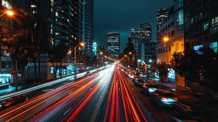 Fototapeta na wymiar freeway at night, blurry traffic lights