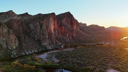 sunset in the mountains, Arizona, Drone aerial -  salt river - Powered by Adobe