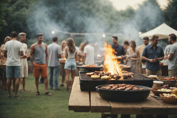 barbecue party in the garden - obrazy, fototapety, plakaty