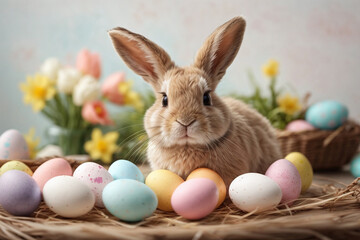 Fototapeta na wymiar easter bunny and easter eggs