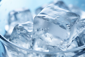 Obraz premium Macro view of a glass of clear water with a single ice cube.