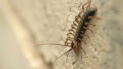 House centipede crawling on a wall