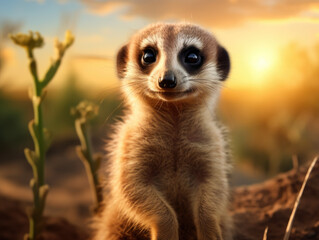 Fototapeta premium Portrait of a meerkat in its natural habitat.