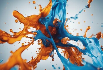 Ink in the water A splash of blue and orange paint Abstract background color