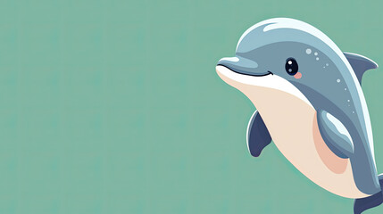 Cute flat design dolphin graphic banner, copyspace