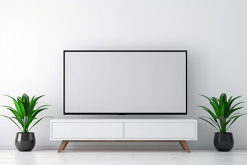 Empty White TV Screen Mockup in Minimalistic Setting