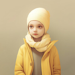 Child with head covered, yellow color symbol of Childhood Cancer Problems.