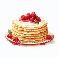 Appetizing crepe with berries on a white background. Butter week, crepe week, chesefare week or maslenitca .