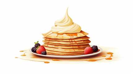 Appetizing crepe with berries on a white background. Butter week, crepe week, chesefare week or maslenitca .