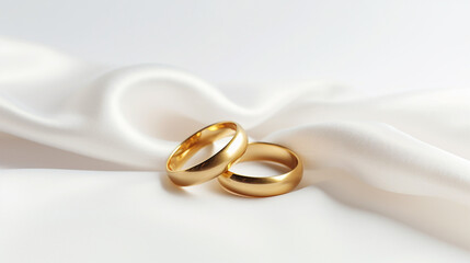 Wedding rings on a white background with copy space. International day of marriage agencies.