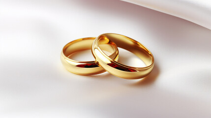 Wedding rings on a white background with copy space. International day of marriage agencies.