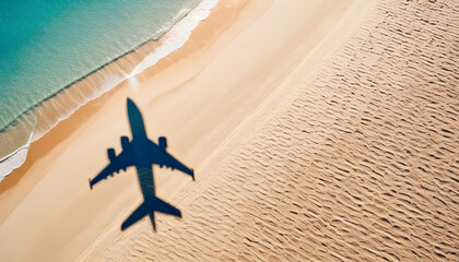 Travel concept with airplane shadow and beach