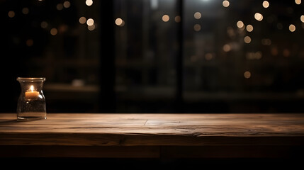 Empty dark wooden table in front of abstract blurred bokeh background of restaurant . can be used for display or montage your products.Mock up for space - Powered by Adobe